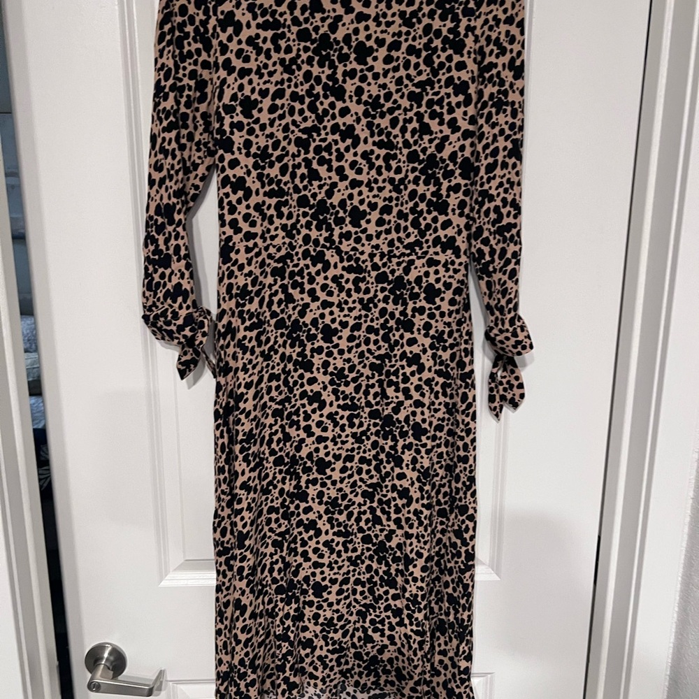 Reformation Beige and Black Spot Print Long Sleeve Midi Dress